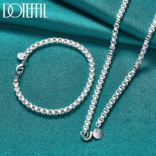 2pcs 925 Sterling Silver 4mm Round Box Chain Bracelet Necklace Sets For Man Women Wedding Engagement Party Jewelry