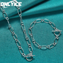 2pcs Fine 925 Sterling Silver Chain Bracelets Neckalces Jewelry Set For Man Women Party Wedding Accessories