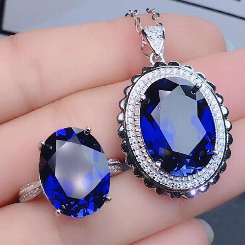 double-row zircon oval sapphire open ring female 1