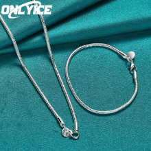 2pcs High 925 Sterling Silver Charm 3mm Snake Chain Neckalces Bracelets Jewelry Set For Man Women Wedding