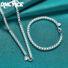 2pcs 925 Sterling Silver Christmas European Style Retro 4mm Box Chain Necklace Bracelets For Man Women Jewelry Set