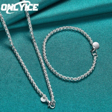 2pcs Special Offer 925 Sterling Silver 4mm Round Box Bracelet Necklace For Man Women Wedding Accessories Jewelry Sets