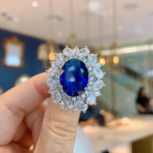natural sapphire full diamond temperament oval open ring female pendant necklace