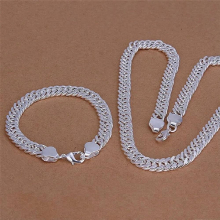 Hot charm 925 Sterling Silver Bracelets necklace Jewelry set men 10MM Chain 20/24 inch Party Christmas