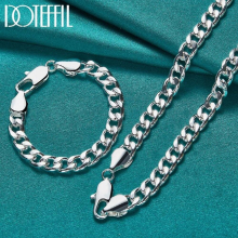 2pcs 925 Sterling Silver 10mm Side Chain Necklace Bracelet Set For Man Women Party Domineering Jewelry