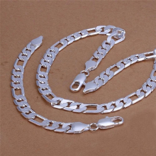 925 sterling silver Bracelets necklace Jewelry set for men woman 12MM Chain 18-30 inches Party wedding
