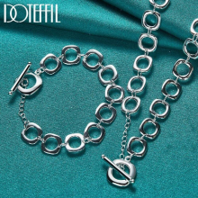 2pcs 925 Sterling Silver Square Round Chain Necklace Bracelet Set For Men Woman Wedding Engagement Party Charm Jewelry