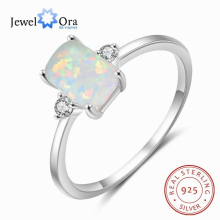 JewelOra 925 Sterling Silver Opal Ring with Zirconia Rectangular Opal Rings for Women Fine Jewelry Mothers
