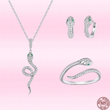Classic 925 Sterling Silver Vintage Snake Ring, Necklace & Earrings Set for Women & Girls - Fine Animal Jewelry