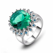 Vintage Emerald Rings For Women Silver 925 Fine Jewelry Oval Gemstone Flower Shape Anniversary Wedding Rings Size 6-10