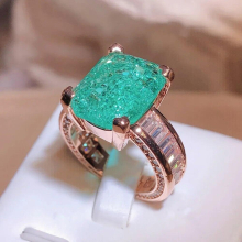 Emerald Paraiba Couples Ring for Women Full Zircon Engagement Gift Party Jewelry