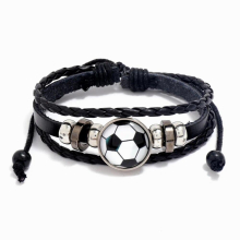 Vintage Punk Style Soccer Pendant Braid Leather Adjust Charm Bracelet For Football Lover Hands Accessories Sports Award