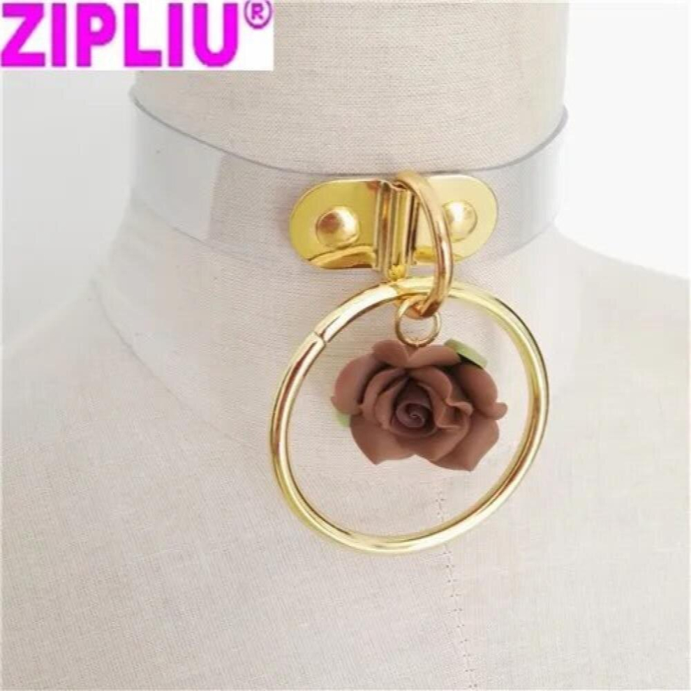 Multicoloured Sexy Harajuku Leather Punk Choker Necklace Flower Gold-Color O-Round Rivets Collar Goth Torque Hot Rock