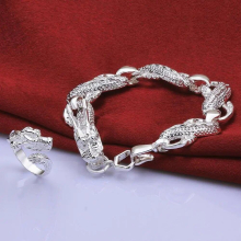 Hot Classic mens 925 Sterling Silver Dragon bracelets rings Party wedding Street all-match Jewelry sets