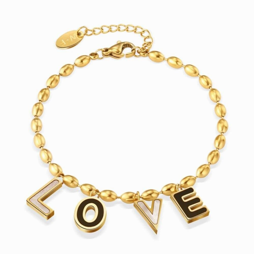 WILD & Stainless Steel Golden Beads Bracelet For Women Personality Letters LOVE Pendants Jewelry-image-OPC-PCW8WPY-NEW