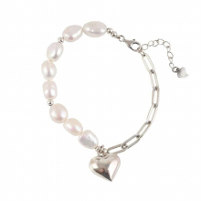 Foxanry Silver Chain Bracelets for Women Summer Sweet Pearls LOVE Heart Party Jewelry Girl