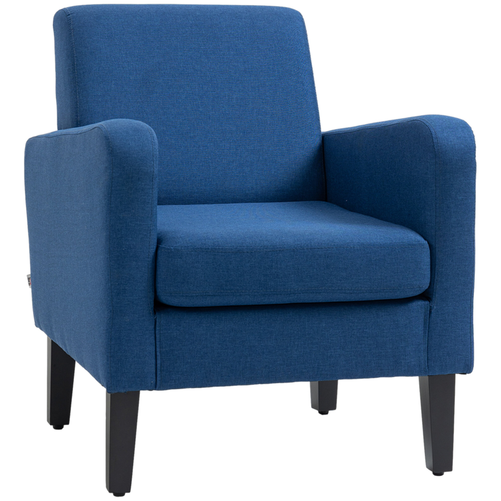 HOMCOM Modern Armchair Accent Chair with Rubber Wood Legs for Bedroom in Blue - Image 3