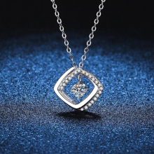 925 Silver 0.3 Excellent Cut Pass Diamond Test D Moissanite Little Square Pendant Necklace for Teen Girls