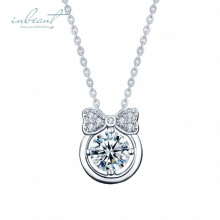 Classic 925 Silver 1 Excellent Cut D Pass Diamond Test Moissanite Bowknot Pendant Necklace for Girls Gift