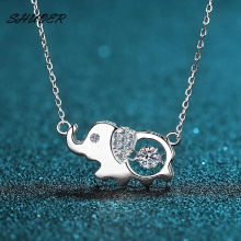 100% 925 Sterling Silver Platinum Plated Brilliant Cut 0.3 Pass Diamond Tester Moissanite Elephant Pendant Necklace for Girls