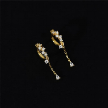 100% 925 Sterling Silver Zircon Circle Tassel Pendant Drop Earrings for Women