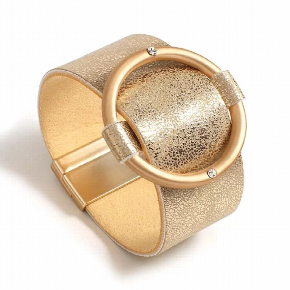 Leather Bracelet for Women Boho Rhinestone Metal Circle Charm Wrap Bracelets Jewelry with Magnetic Clasp-image-OPC-PCW956N-NEW