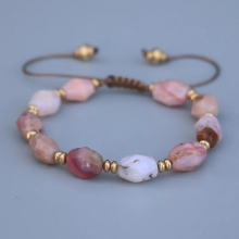 Pretty Faceted Pink Opal & Sun Stone Crystal Bead Wrap Bracelet for Women - Natural Stone Meditation & Yoga Accessory
