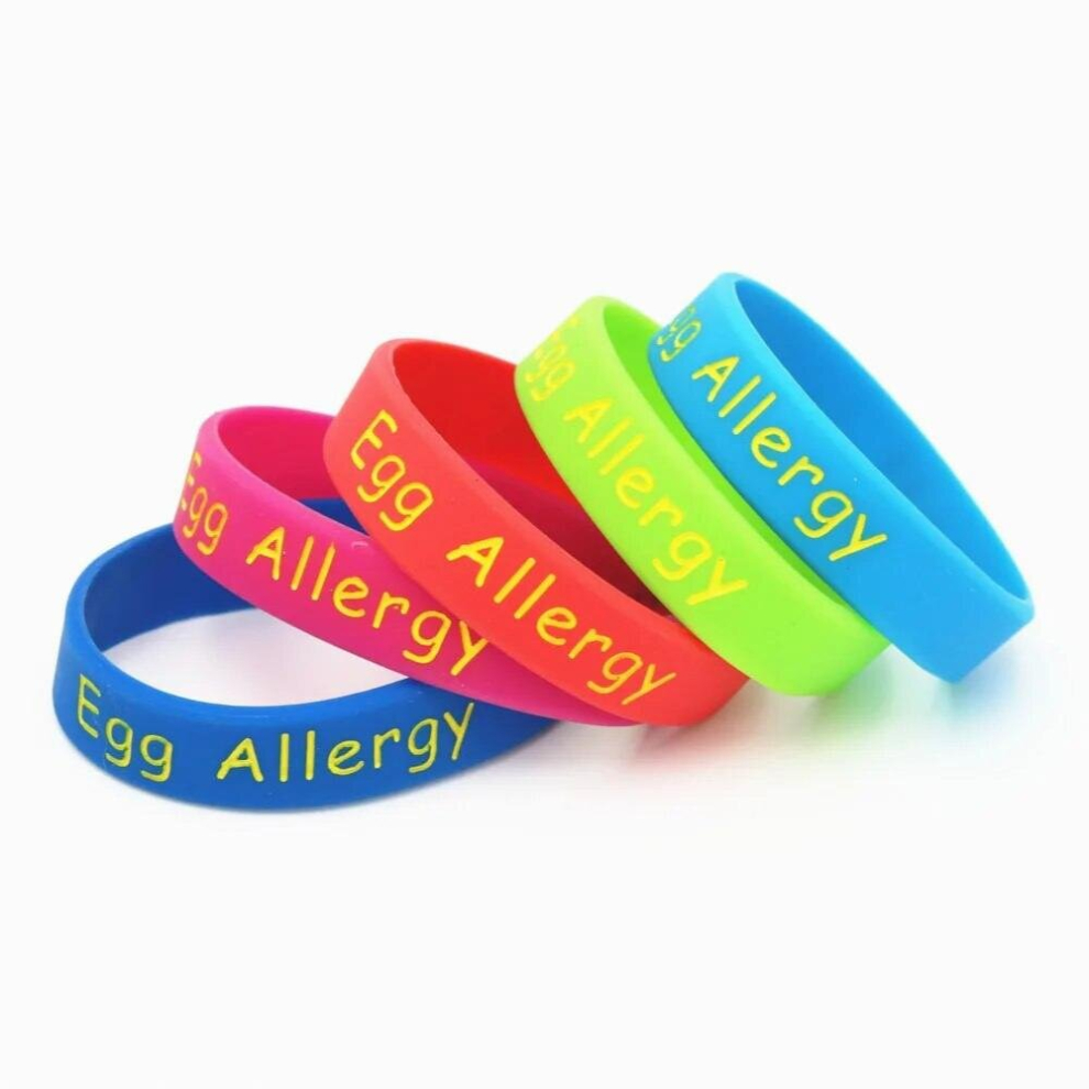 5PCS Medical Alert Egg Allergy Silicone Wristband Kids Size Awareness Armband kids Egg Rubber Braceets&Bangles SH204