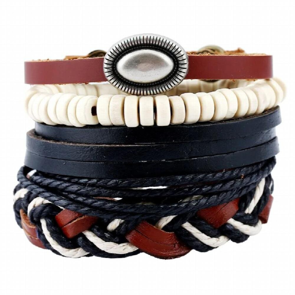 Skeleton Skull Leather Bracelet Charm Bracelet Rivets Set Vintage Retro Gothic Pirate Skeleton Jewelry Bead Braided Rope Leather-image-OPC-PCW9958-NEW