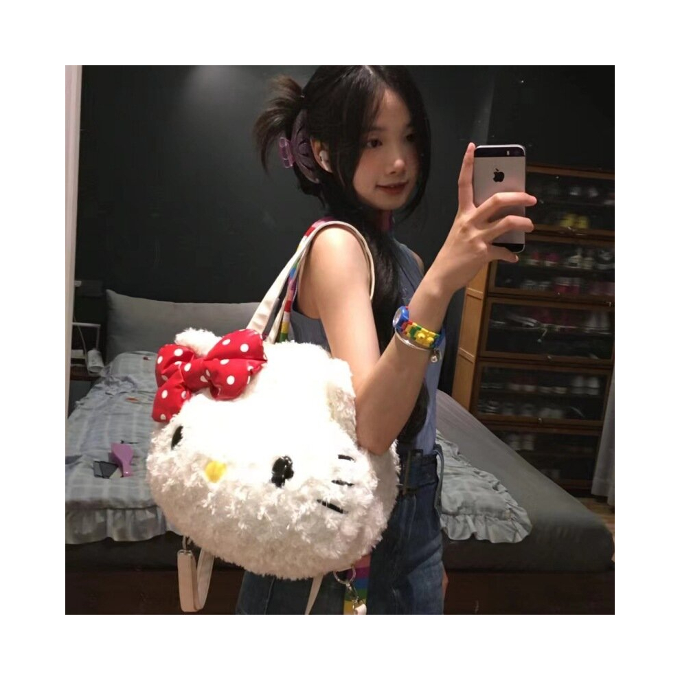 Hello Kitty Furry Shoulder Bag Large Capacity Women Tote Crossbody Bag