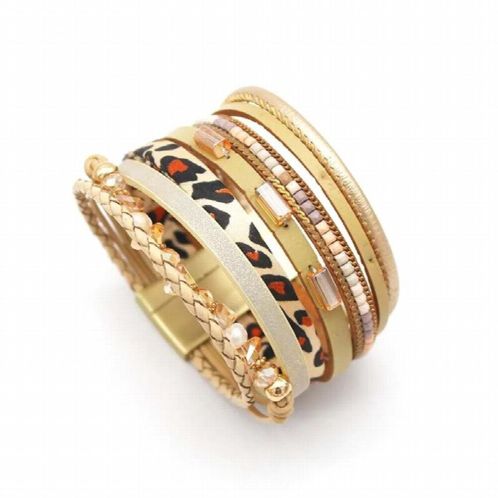 Charm Leather Bracelets For Women Crystal Ladies Boho Multilayer Wide Wrap Bracelet Female Jewelry-image-OPC-PCW99BM-NEW