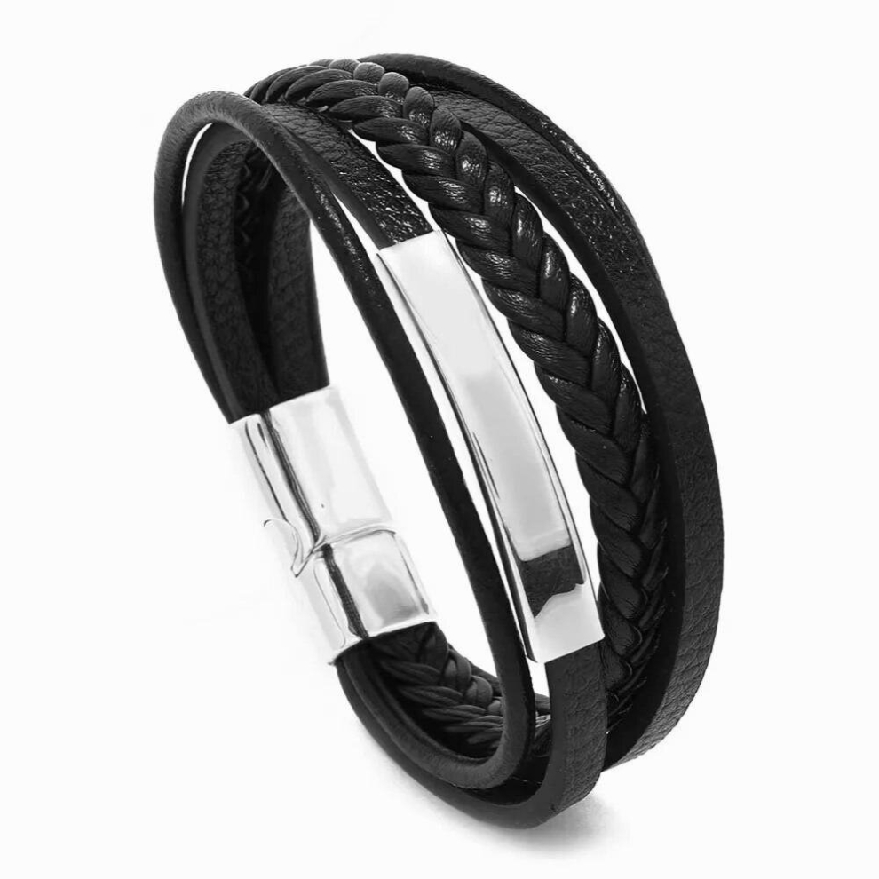 Vintage Punk Leather Bracelets Mens Multilayer Metal Magnet Wrap Stainless Steel Bangles Jewelry-image-OPC-PCW99KQ-NEW