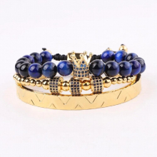 High 316L Stainless Steel Bangle CZ Pave Crown Charms Bracelet Set Men Jewelry Gift