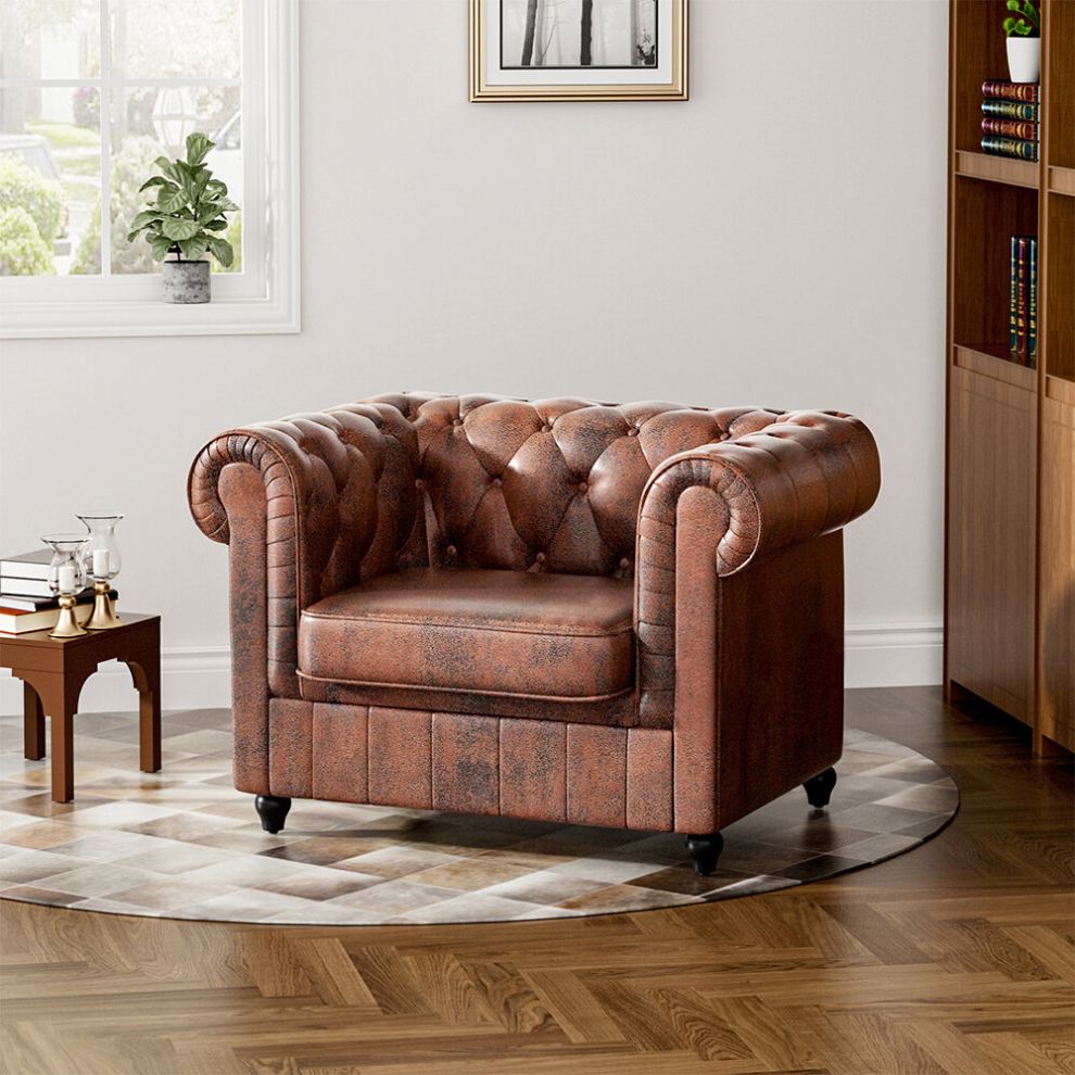 Faux Leather Wingback Chesterfield Style Armchair Tub Club Chair