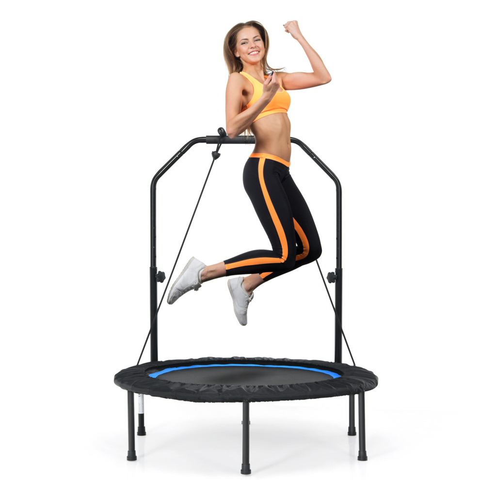 40" Foldable Mini Trampoline with Height Adjustable Handle Fitness