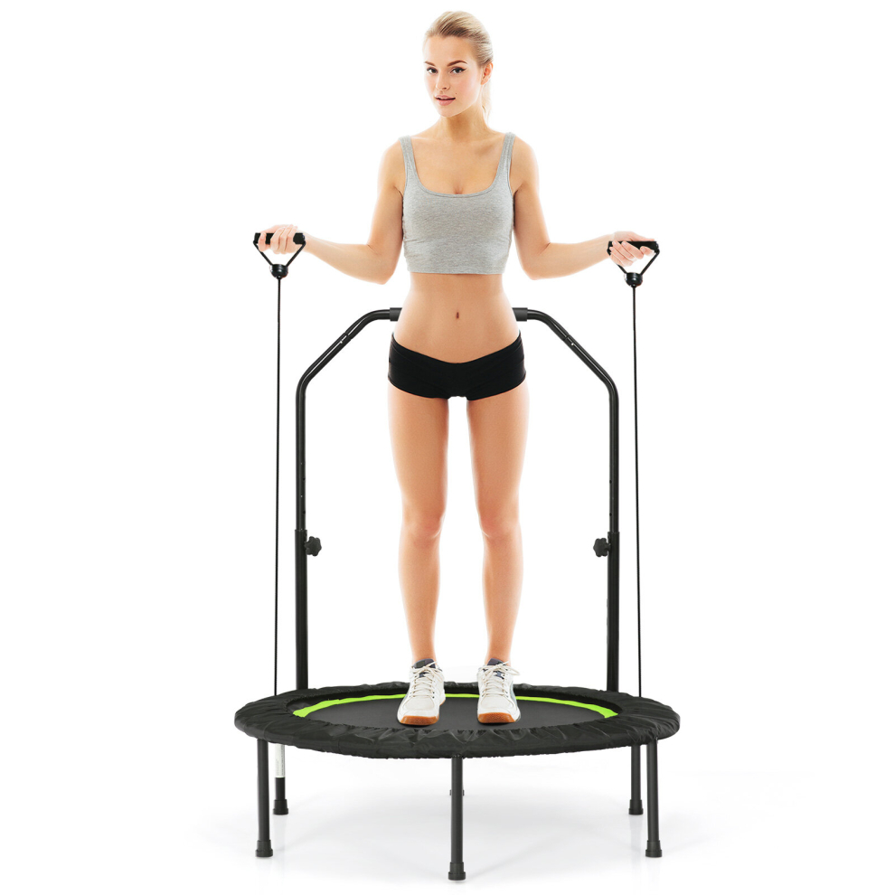 40" Foldable Mini Trampoline with Height Adjustable Handle Fitness