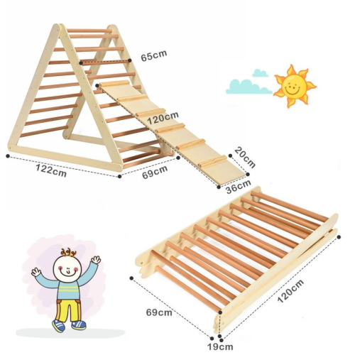 Casart Foldable Triangle Climber Step Training Ladder Pikler Toddler W/ Ramp 1