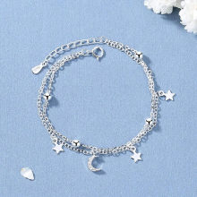 Silver Tassel Star Moon Round Bead Charm Bracelet Bangle For Women Party Personality Jewelry SL524