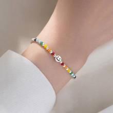 Silver Plated Rainbow Beaded Bracelets for Women Heart Bear Pendant Couple Bracelets Colorful Bracelet Party Jewelry