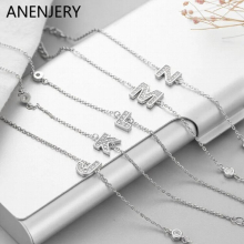 Silver 26 Alphabet Letter Charm Bracelet Initial Zircon Bracelet For Women Jewelry Adjustable S-B312