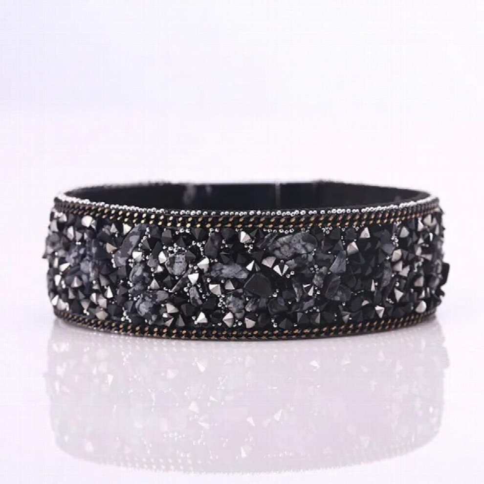 Cuff Friendship Bracelets Slake Leather Bangles With Crystals Natural Stone For Women Girls Party Jewelry Gift Multicoloured