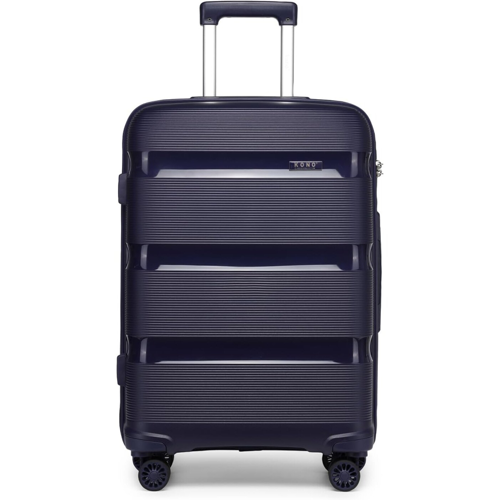 (20 inch) Kono Hand Luggage Hard Shell Travel Trolley 4 Spinner Wheels Lightweight Carry On Suitcase with TSA Lock - Navy