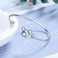 Moonstone Cat Silver Charm Bracelet & Bangle For Women Wedding Jewelry Accessories SL305