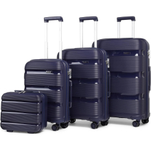 (14/20/24/28 inch set) 1or 4 Pieces PP Hard Shell Suitcase Travel Trolley 4 Spinner Wheels Lightweight with TSA Lock - Navy