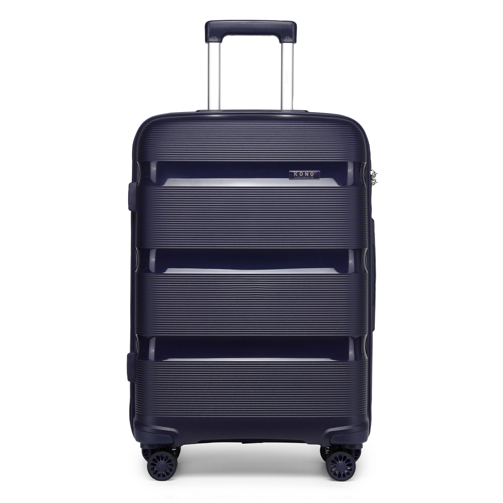 (28 inch) Kono Hand Luggage Hard Shell Travel Trolley 4 Spinner Wheels Lightweight Carry On Suitcase with TSA Lock - Navy