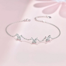 Silver Plated Clear Zircon Butterfly Charm Bracelet &Bangle For Women Wedding Party Jewelry Gift sl163