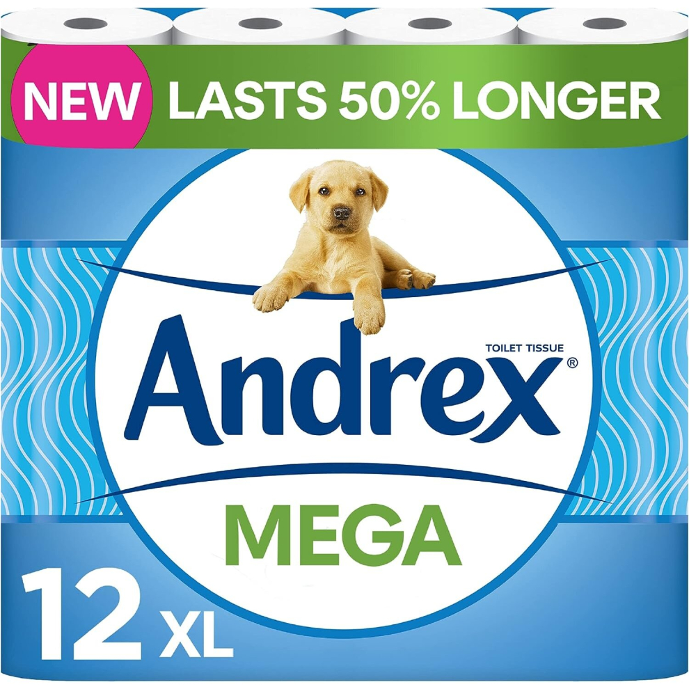 Andrex Classic Clean Mega Toilet Roll 12 Mega XL Same Quality Toilet Roll Lasts Even Longer 12 Mega Toilet Rolls 18 Standard Rolls Paper White 2 Ply