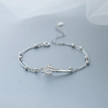 Silver Double Layer Ring Bracelets for Women Inlaid Zircon Circle Charm Bracelet Jewelry