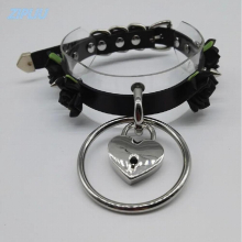 Sexy Harajuku punk two layer Leather Choker Necklace Flower O-Round Rivets Lock Collar Necklace torque belt