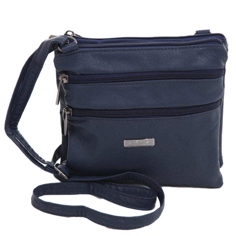 Leather Style Shoulder Messenger Bag Zipped Cross Across body Bag Ladies\Women Navy